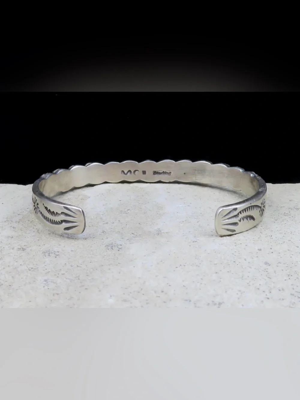 Navajo Martha Cayatenito Narrow Sterling Silver Starburst Button Cuff Bracelet - Picture 4 of 5